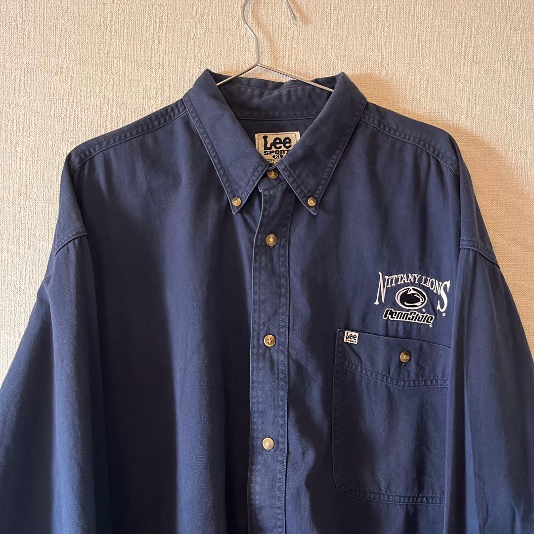 Lee SPORT 長袖シャツ XL ネイビー 刺繍 90s 画像2
