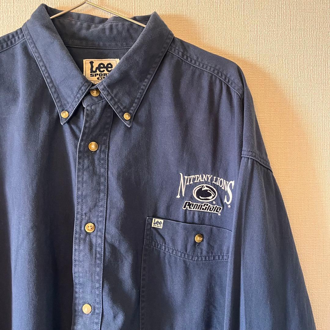 Lee SPORT 長袖シャツ XL ネイビー 刺繍 90s 画像3
