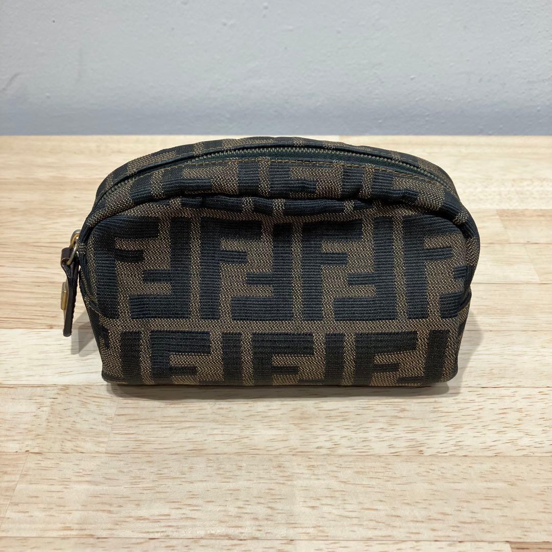 ＋FENDI ズッカ柄 ポーチ ブラウン系 フェンディ 化粧ポーチ ヴィンテージ