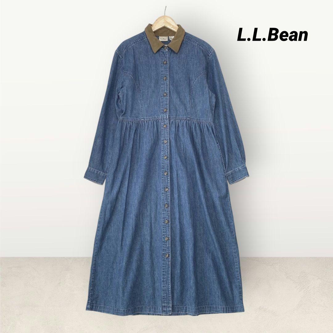 L.L.Bean デニム ロング丈シャツワンピース 10