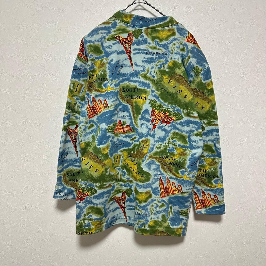 希少 【Kcy’s】ヴィンテージ 地図柄 カーディガン 金ボタン 日本製 レトロ 画像3