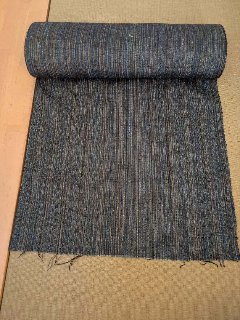 高級正絹 反物 紬 縦縞 藍色系 ハンドメイド リメイク