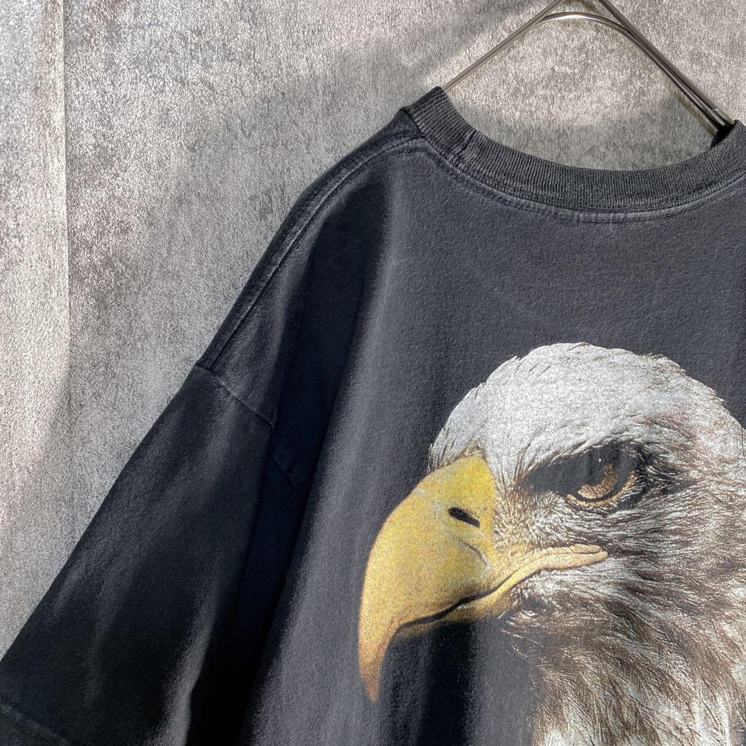 90s イーグル アニマルTシャツ フェード 黒 USA古着 両面プリント M 画像4