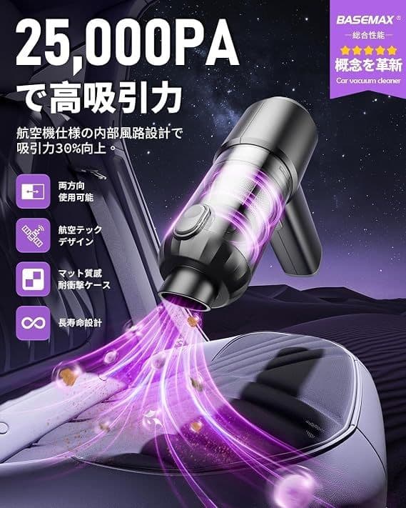 ハンディクリーナー 25000Pa 強力吸引 4WAY LEDライト 画像4