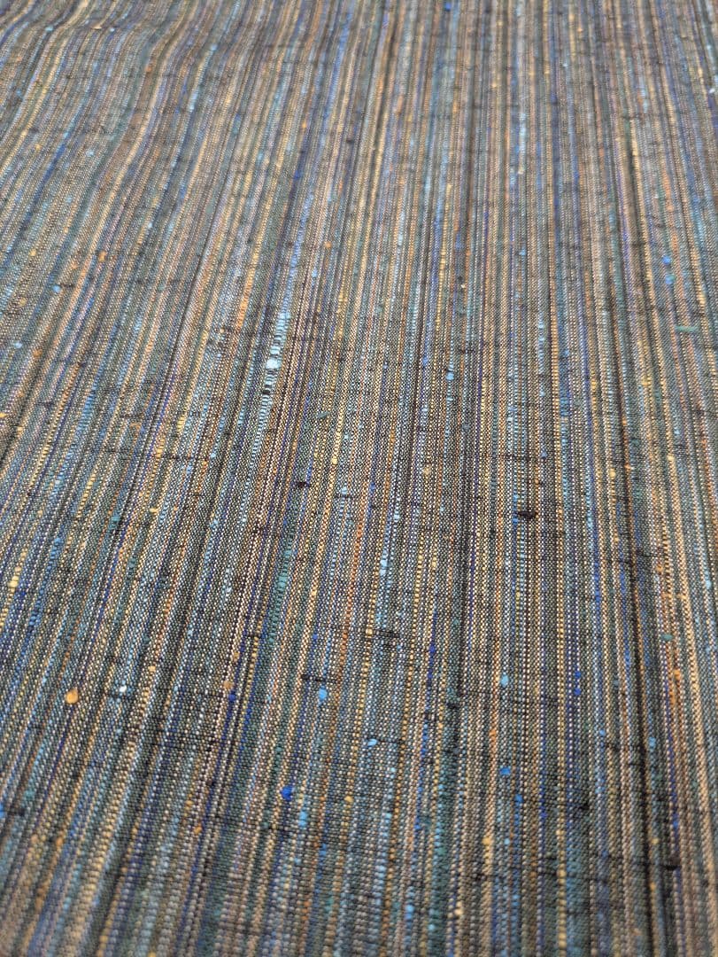 高級正絹 反物 紬 縦縞 藍色系 ハンドメイド リメイク 画像3