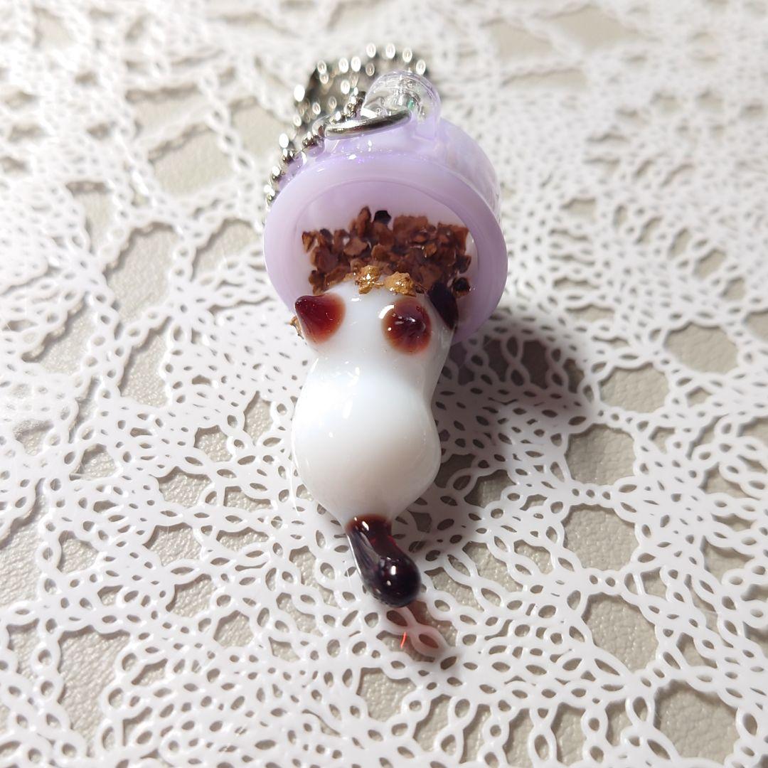 452☆ハンドメイド 猫 ミニチュア 白 ご飯 オリジナル シャム 紫 画像2