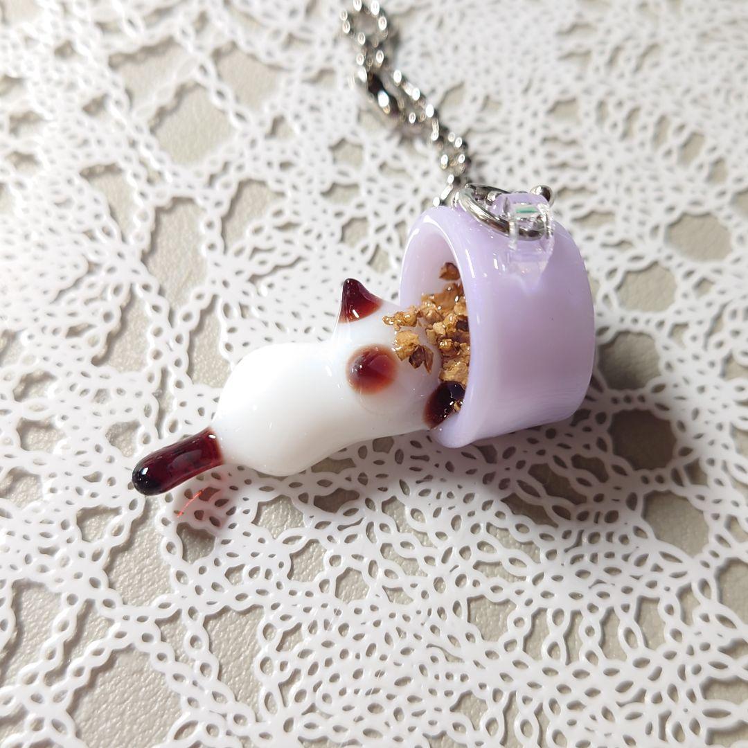 452☆ハンドメイド 猫 ミニチュア 白 ご飯 オリジナル シャム 紫 画像4