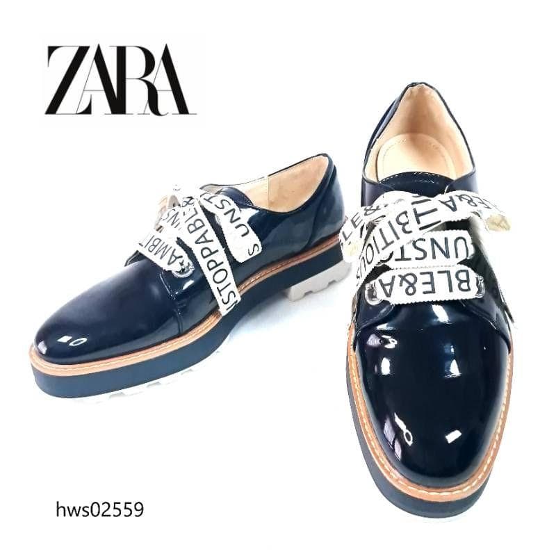 ZARA ザラ 厚底 オックスフォードシューズ 39 エナメル ロゴリボン