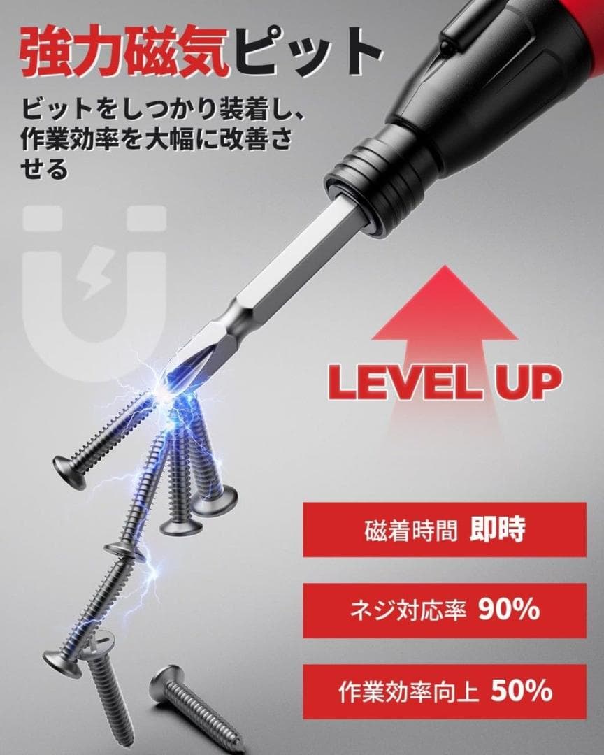 電動ドライバー 小型軽量 強力 充電式 ドライバー 電動工具 14本付ビット 画像2