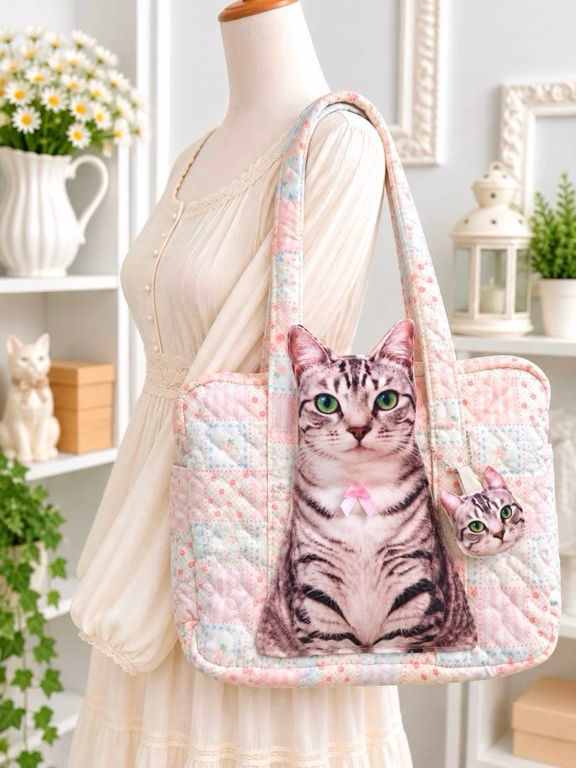 【本日23時まで販売】ボックス型猫バッグ 特製 サバ白猫トート&猫ポーチ付☆便利 画像4