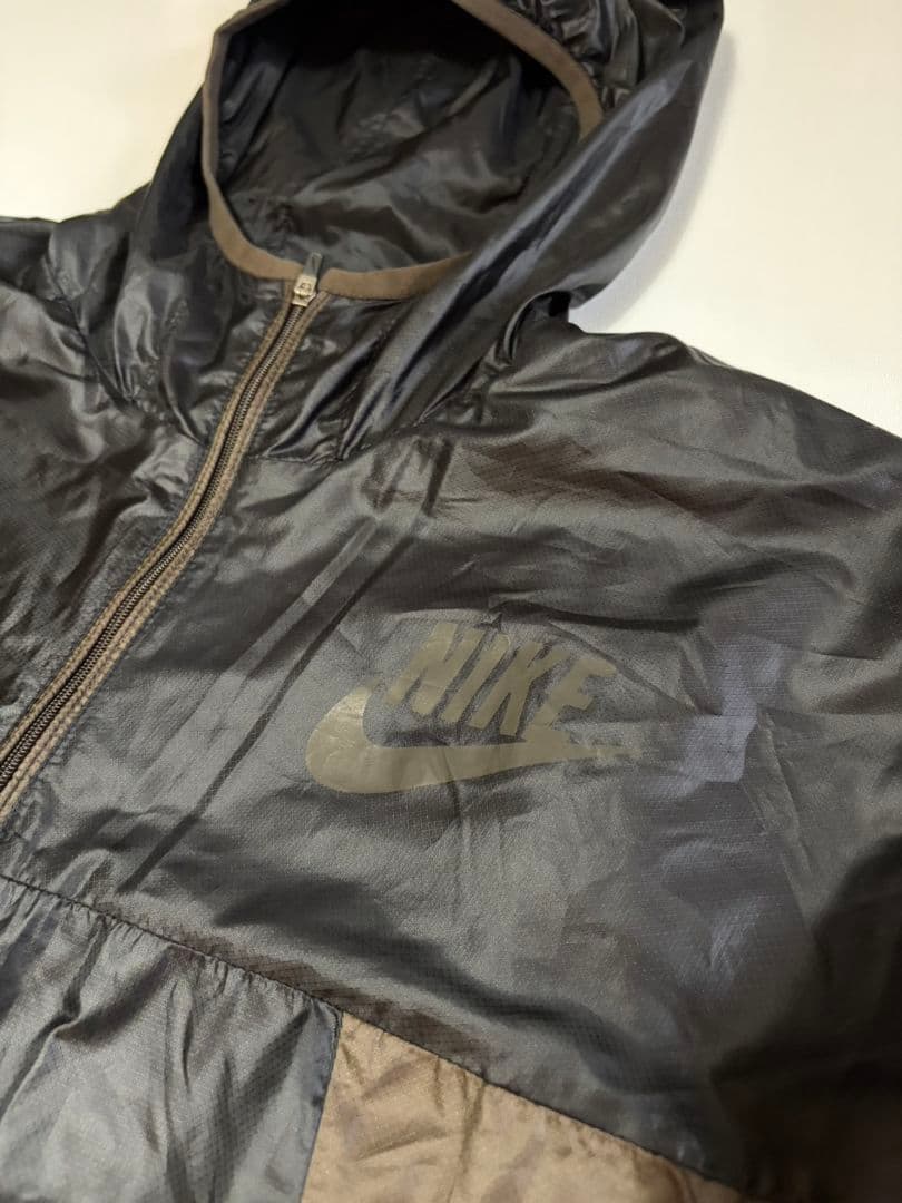 NIKE ナイキ ナイロンジャケット ビッグロゴ 黒×茶 裏メッシュ S 画像3