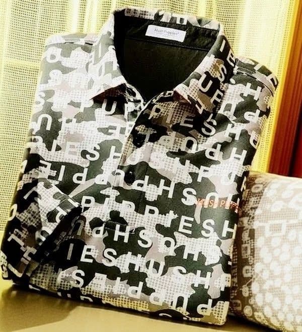 Hush Puppies ゴルフ長袖シャツ カモフラ柄〈ベージュ〉