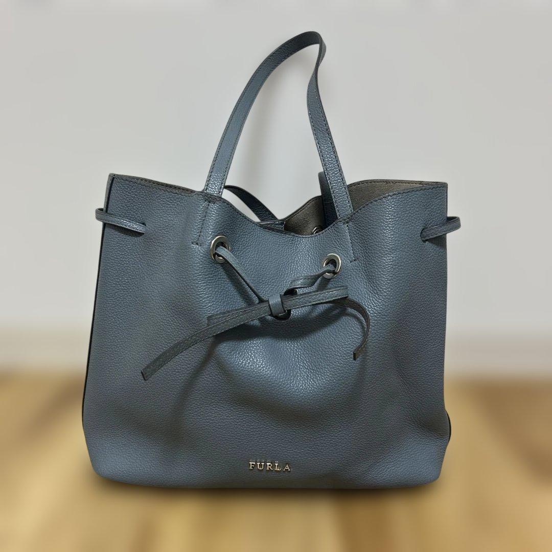 FURLA トートバッグ ブルー 巾着型
