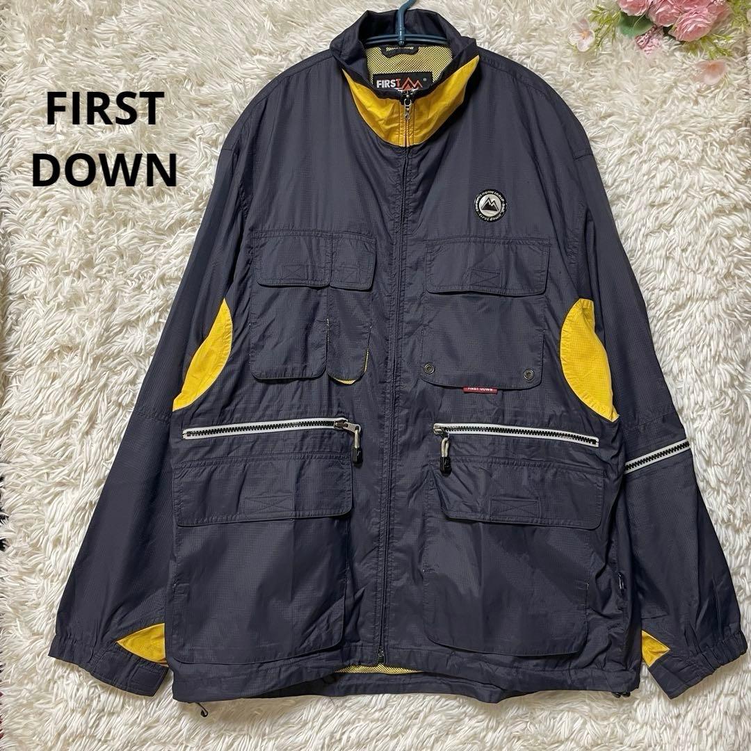 90s FIRST DOWN ナイロンジャケット Y2K ネイビーグレー古着