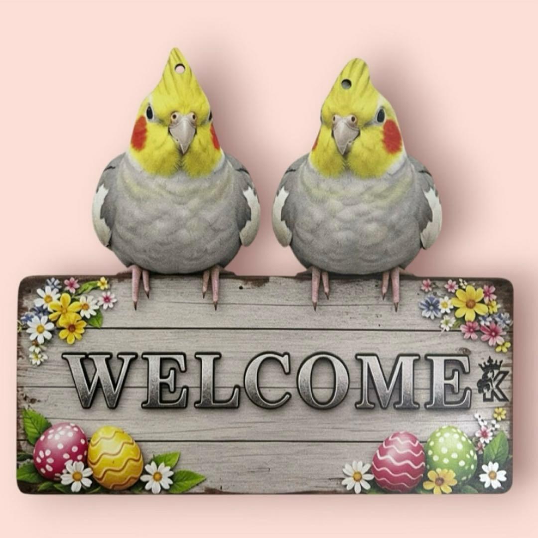 新品 オカメインコ 木製ウェルカムボード 鳥雑貨 オカメインコグッズ