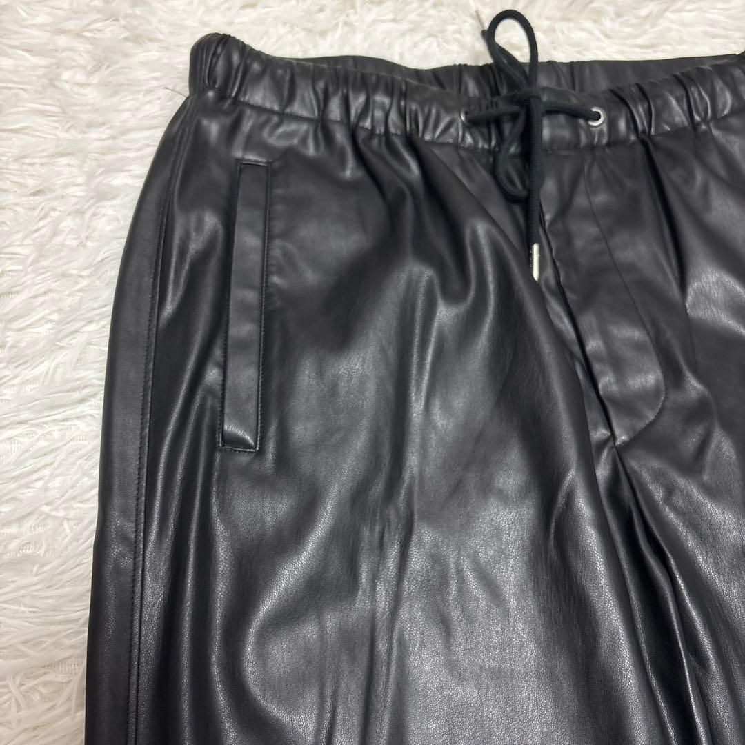 エディフィス フェイクレザーパンツ 黒 裏起毛 ルドーム スリット M 画像2