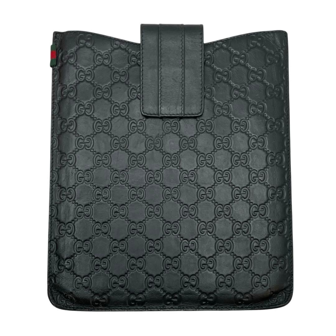 【美品】 GUCCI グッチ iPadケース シマ ブラック レザー 画像2