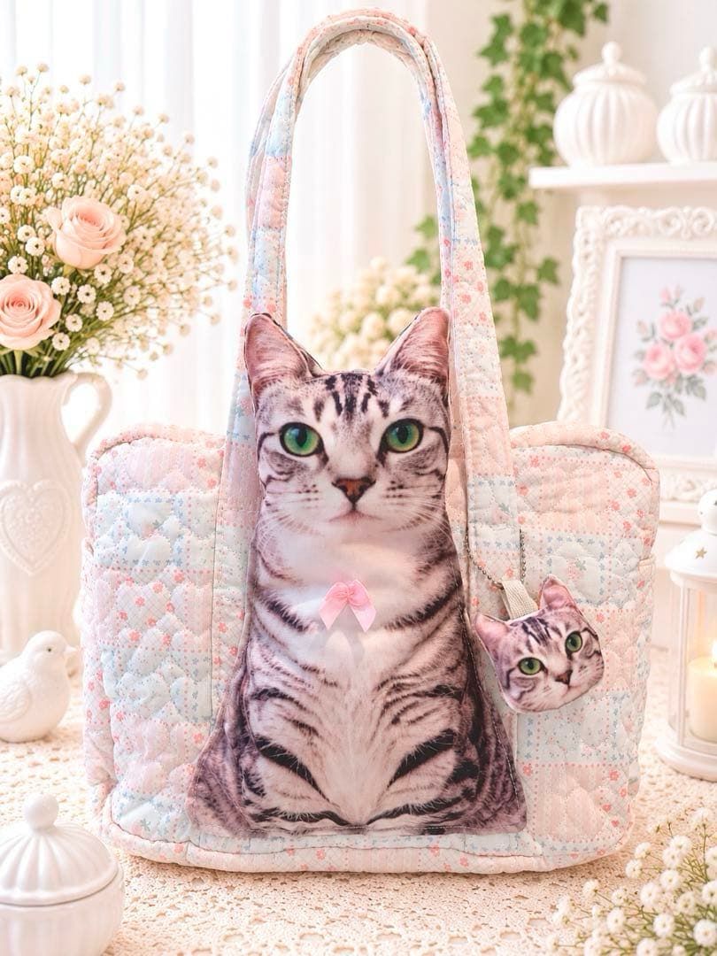 【本日23時まで販売】ボックス型猫バッグ 特製 サバ白猫トート&猫ポーチ付☆便利 画像2