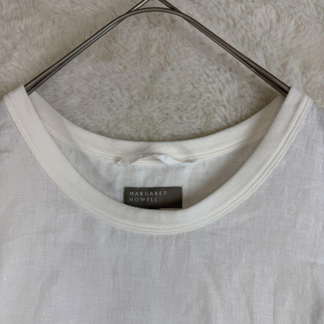 【美品】MARGARET HOWELL リネン100% 半袖シャツ 白 サイズ1 画像3