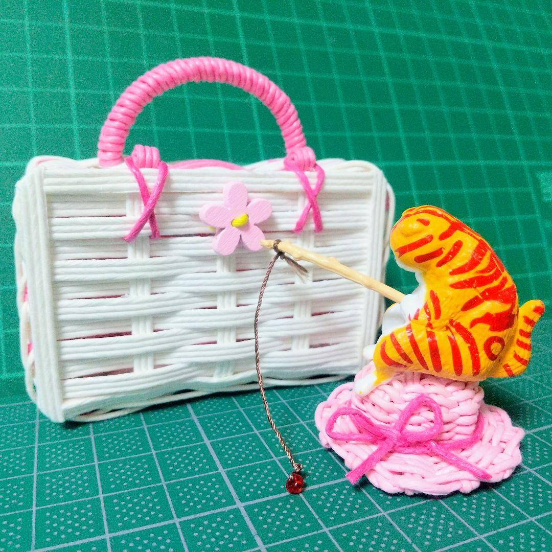 ハンドメイド ミニチュア バスケット 釣り 猫 フィギュア 画像2