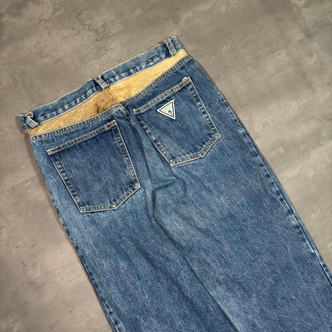 90s USA製 GUESS スエード切替デニムパンツ 画像3