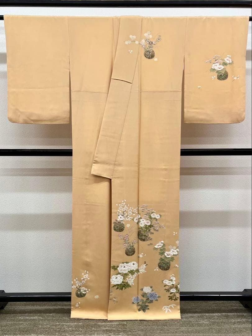 付け下げ 金彩 手描き 花籠 四季の花々 正絹 A289 画像3
