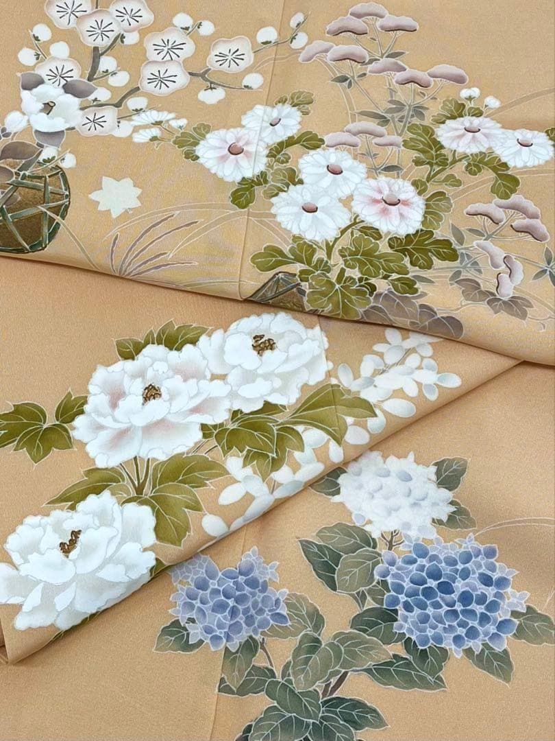 付け下げ 金彩 手描き 花籠 四季の花々 正絹 A289 画像4