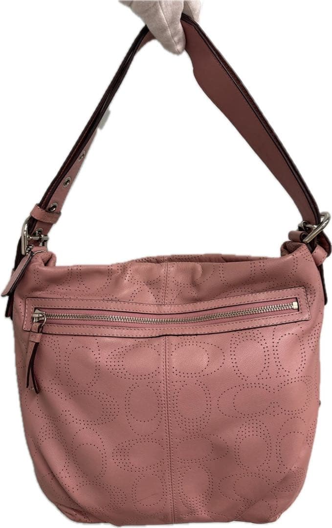 COACH パンチングレザー ショルダーバッグ ピンク
