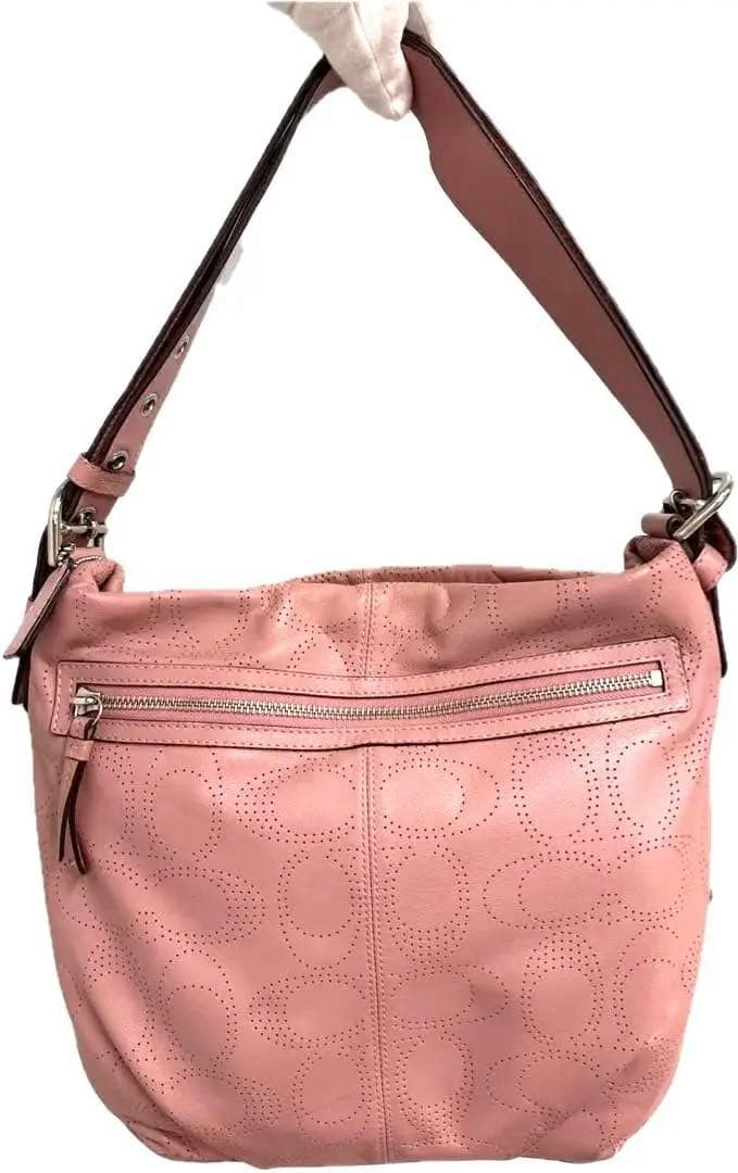 COACH パンチングレザー ショルダーバッグ ピンク 画像3