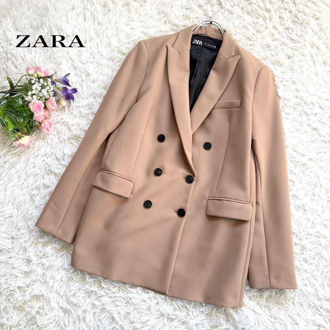 ザラ ZARA ダブルブレスト テーラードジャケット キャメル Lサイズ