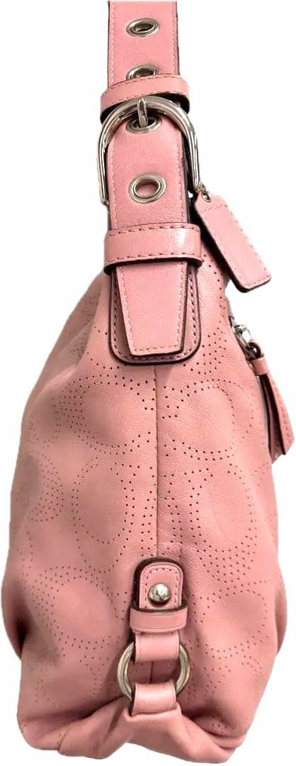 COACH パンチングレザー ショルダーバッグ ピンク 画像4