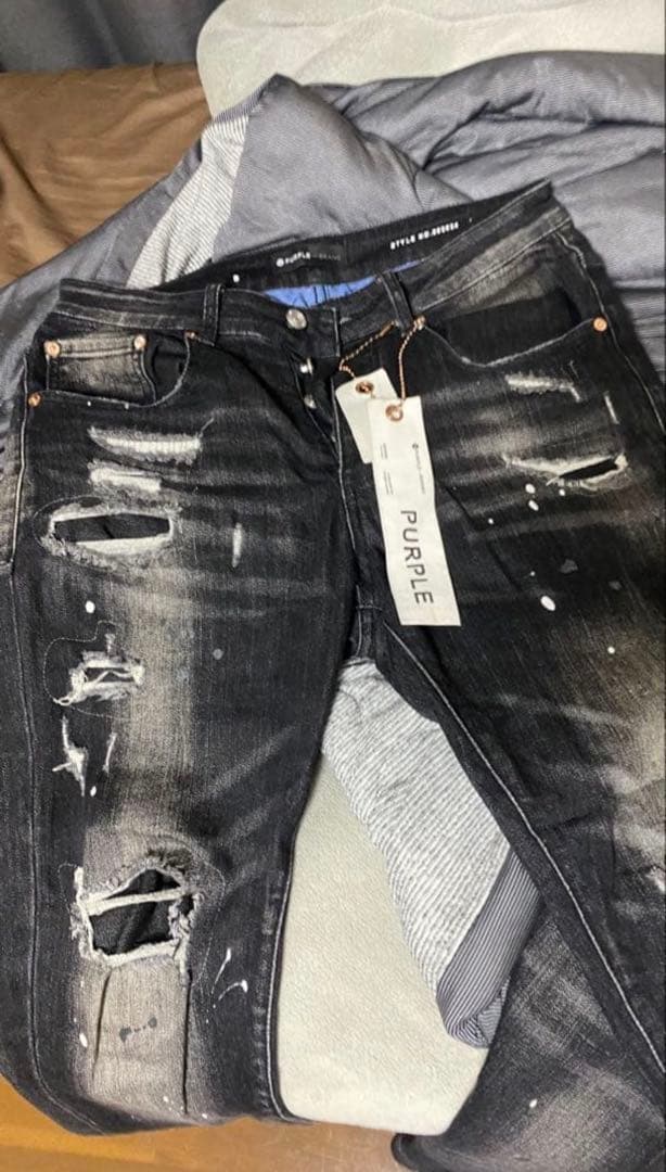 希少 確実正規品 PURPLE BRAND ダメージ加工ブラックデニムサイズ30