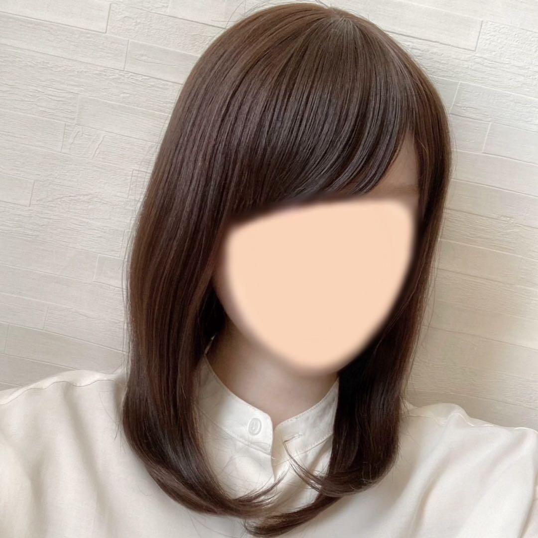 人毛ミックスウィッグ 手植え 高品質 セミロング ダークブラウン 人毛MIX 画像3