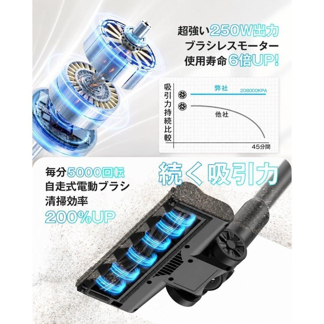 コードレス 掃除機 超強力吸引 自立式 50分連続稼働 ブラック LEDライト 画像2