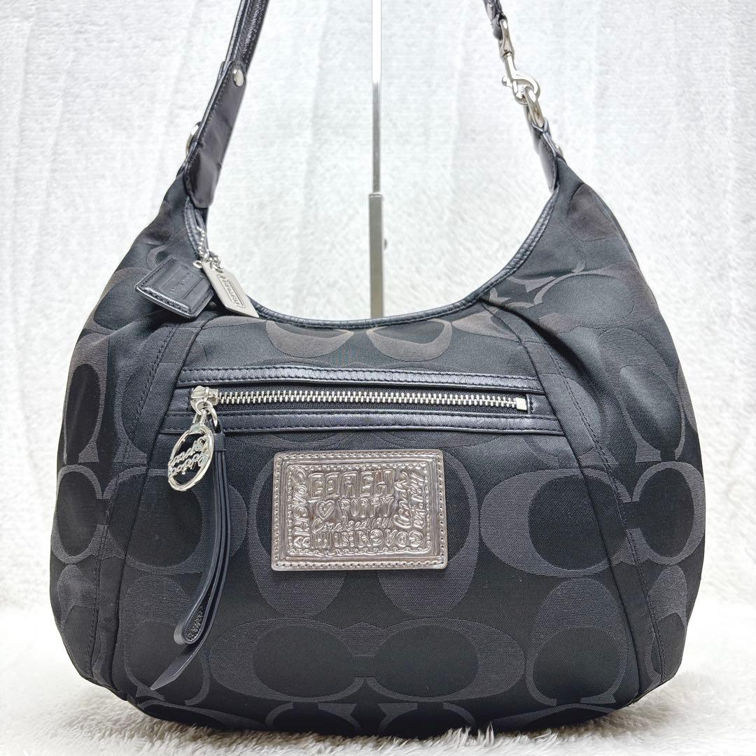 COACH POPPY Signature Shoulder Bag Black 画像3