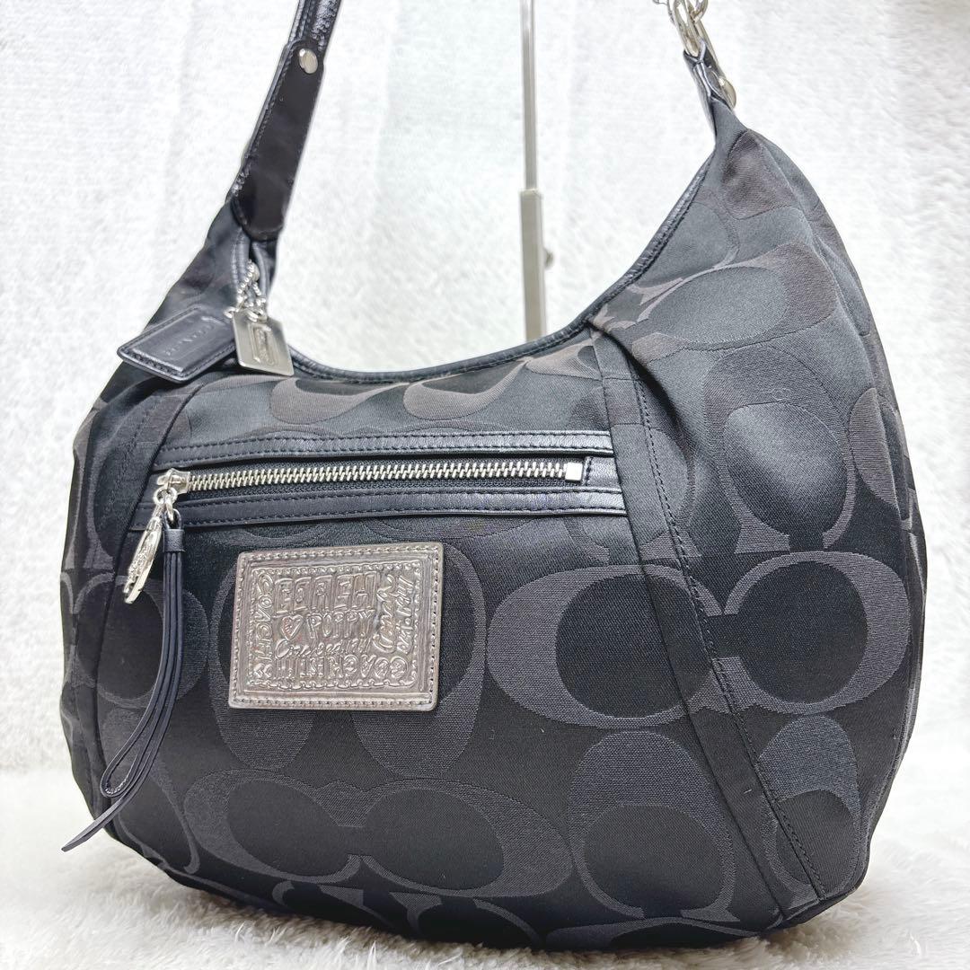 COACH POPPY Signature Shoulder Bag Black