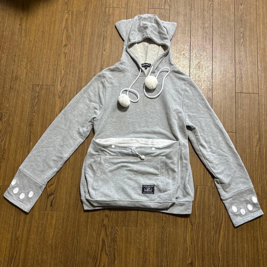 美品 ユニハビタット にゃんガルーパーカー M グレー 猫抱っこ ポケット