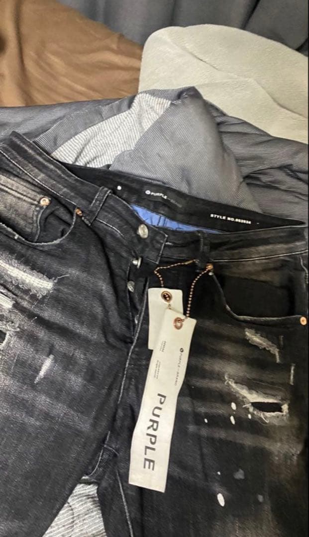 希少 確実正規品 PURPLE BRAND ダメージ加工ブラックデニムサイズ30 画像2