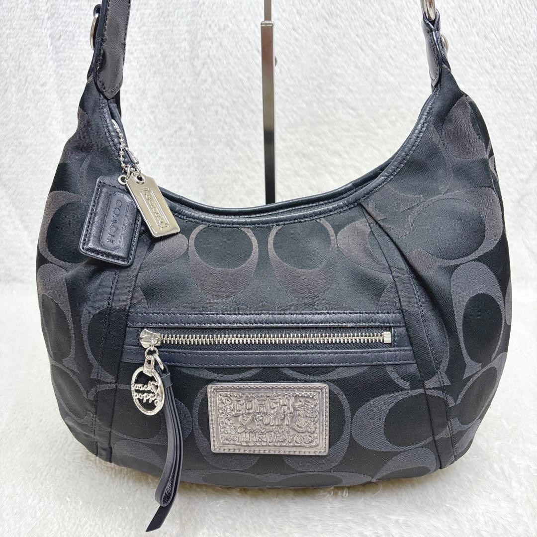 COACH POPPY Signature Shoulder Bag Black 画像4