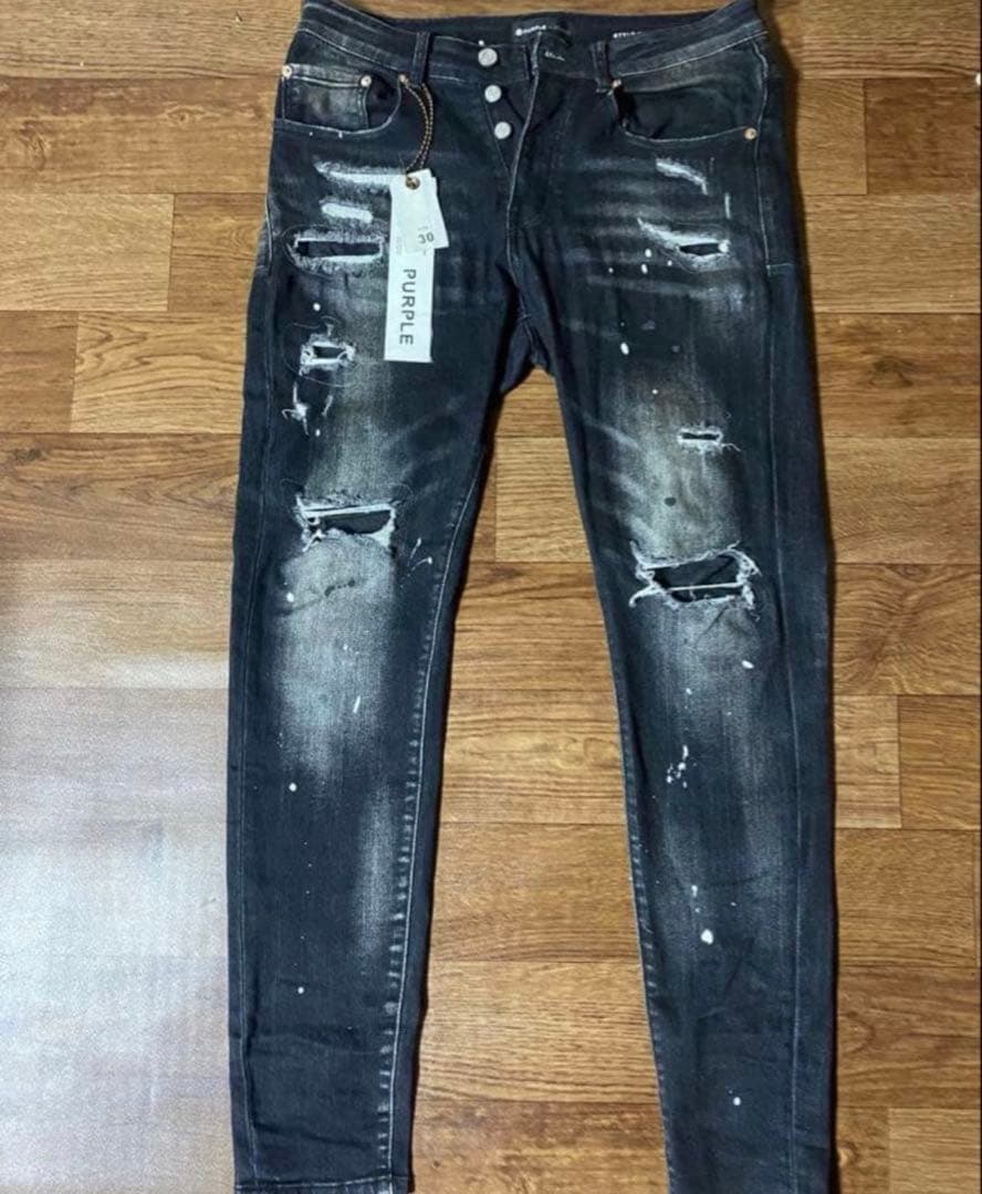 希少 確実正規品 PURPLE BRAND ダメージ加工ブラックデニムサイズ30 画像3
