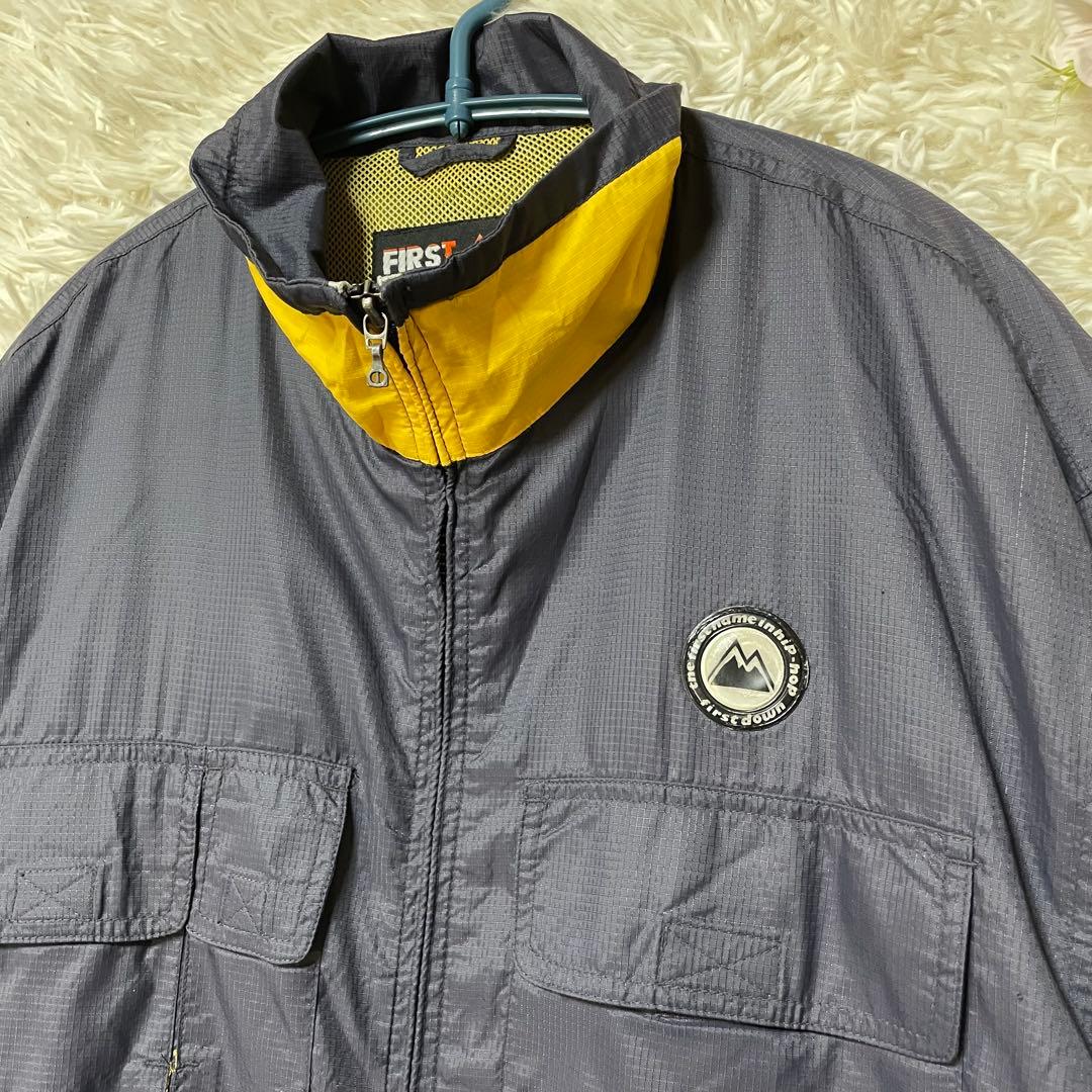 90s FIRST DOWN ナイロンジャケット Y2K ネイビーグレー古着 画像4