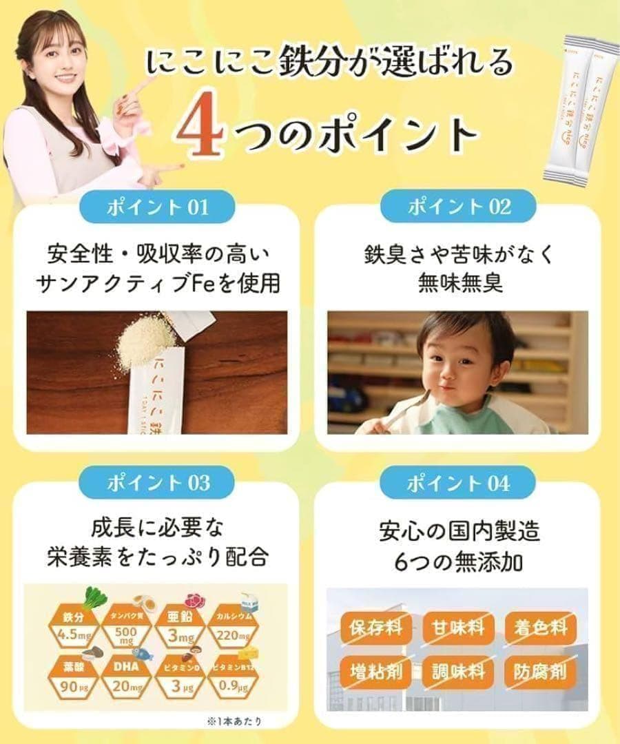 にこにこ鉄分 無味無臭 鉄分 パウダー 無添加 カルシウム タンパク質 30包 画像4