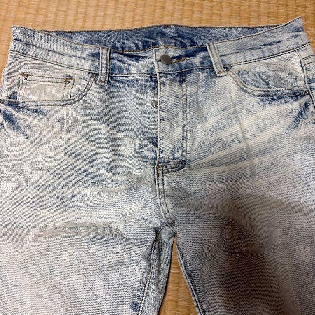 mnml ペイズリー柄 ダメージデニムパンツ 画像4