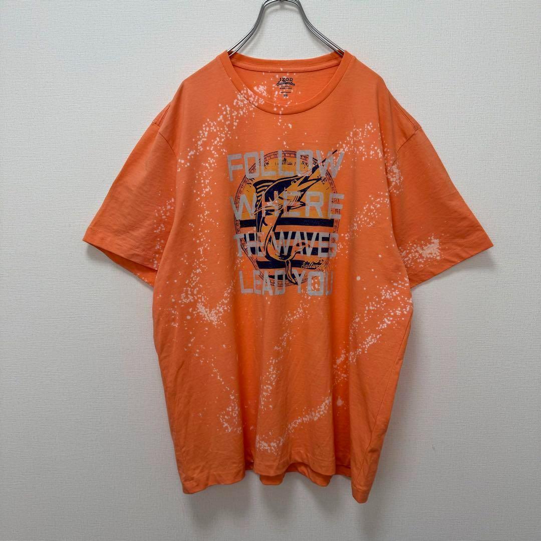 古着 アイゾッド Tシャツ ブリーチ 派手 フィッシング サーモンピンク XXL 画像2