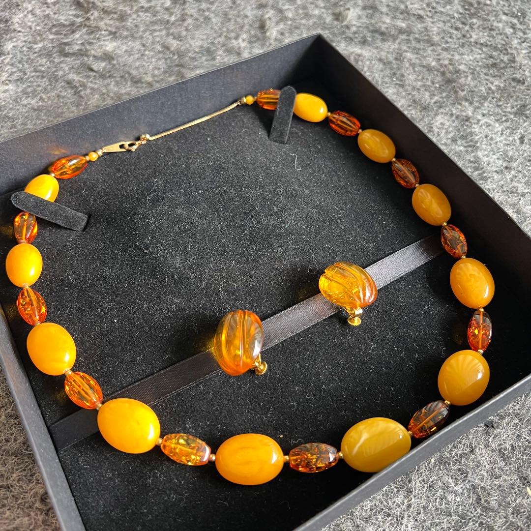極美品✨ 天然琥珀 ネックレス イヤリング K18 アクセサリー