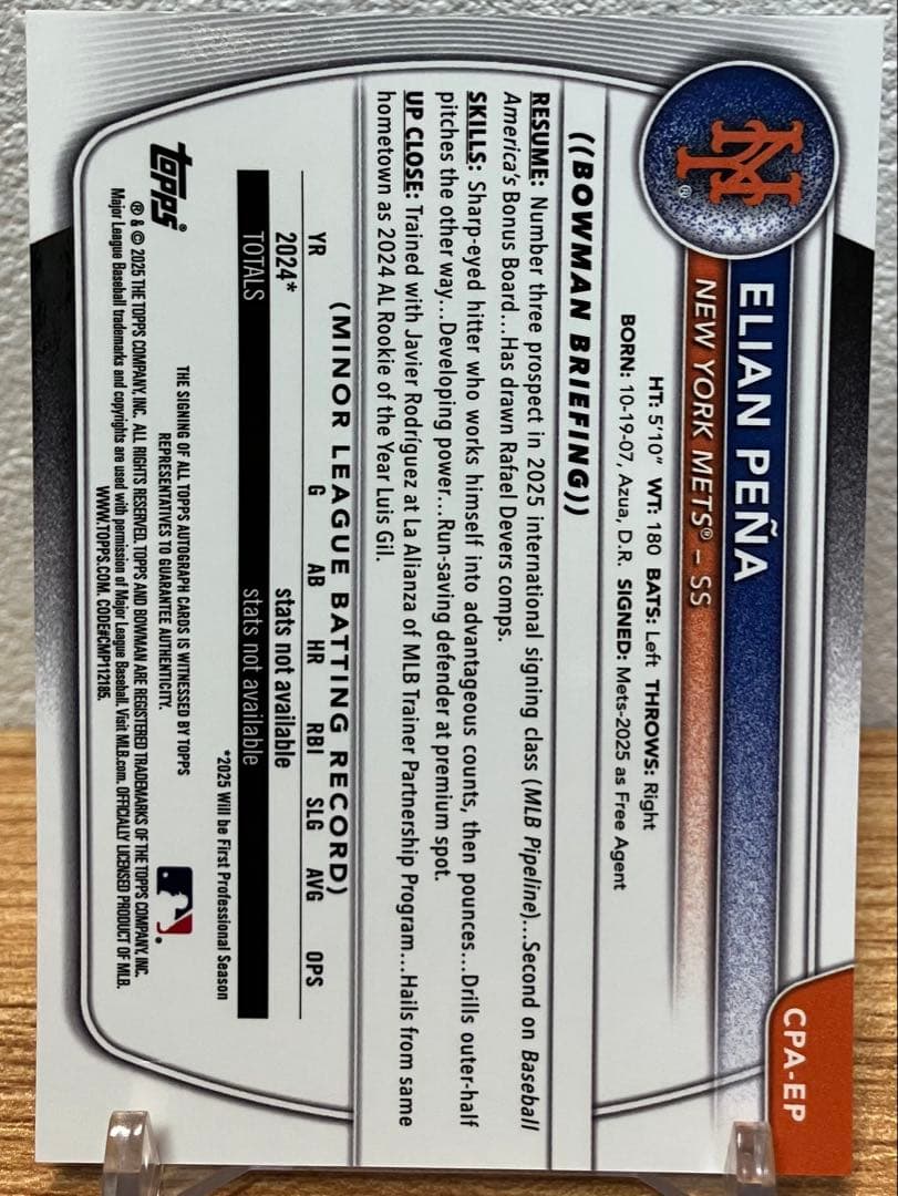 Elian Pena 1st Bowman Auto /150 Blue 画像3