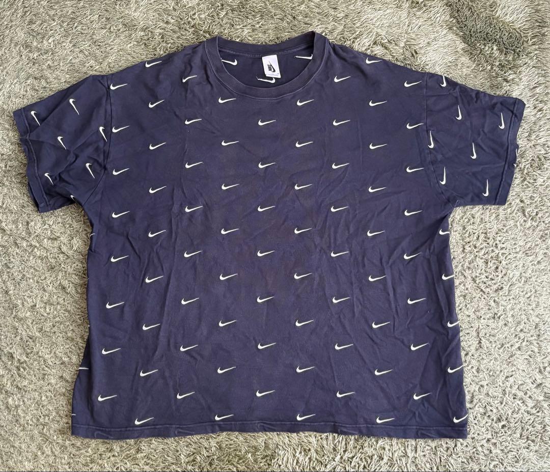 希少 NIKE ナイキ 総柄 スウッシュ Tシャツ ブラック XXL
