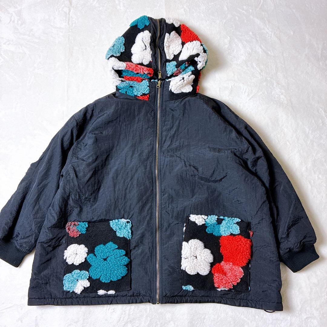 reca レカ 花柄ボア切替 フード付き中綿ジャケット F 画像3