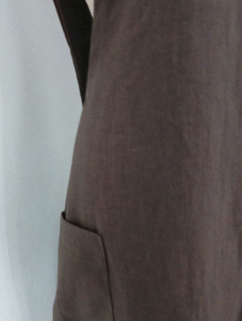 Linen 100 スクエア バッククロス 大人 エプロン Ｍ～ ブラウン 画像3