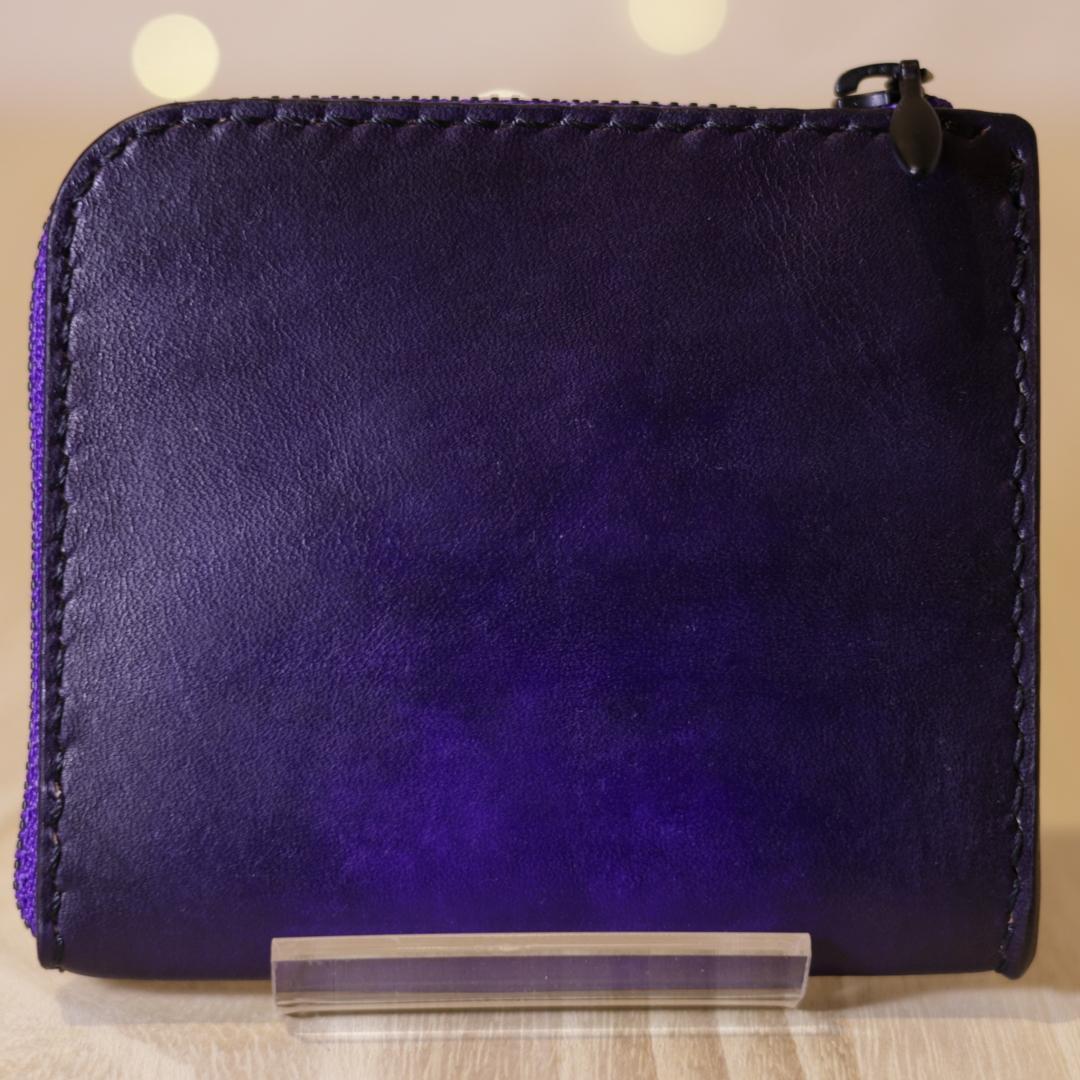 新品 L字ファスナーウォレット 紫 アンティーク調 本革 L字 財布 YKK 画像2